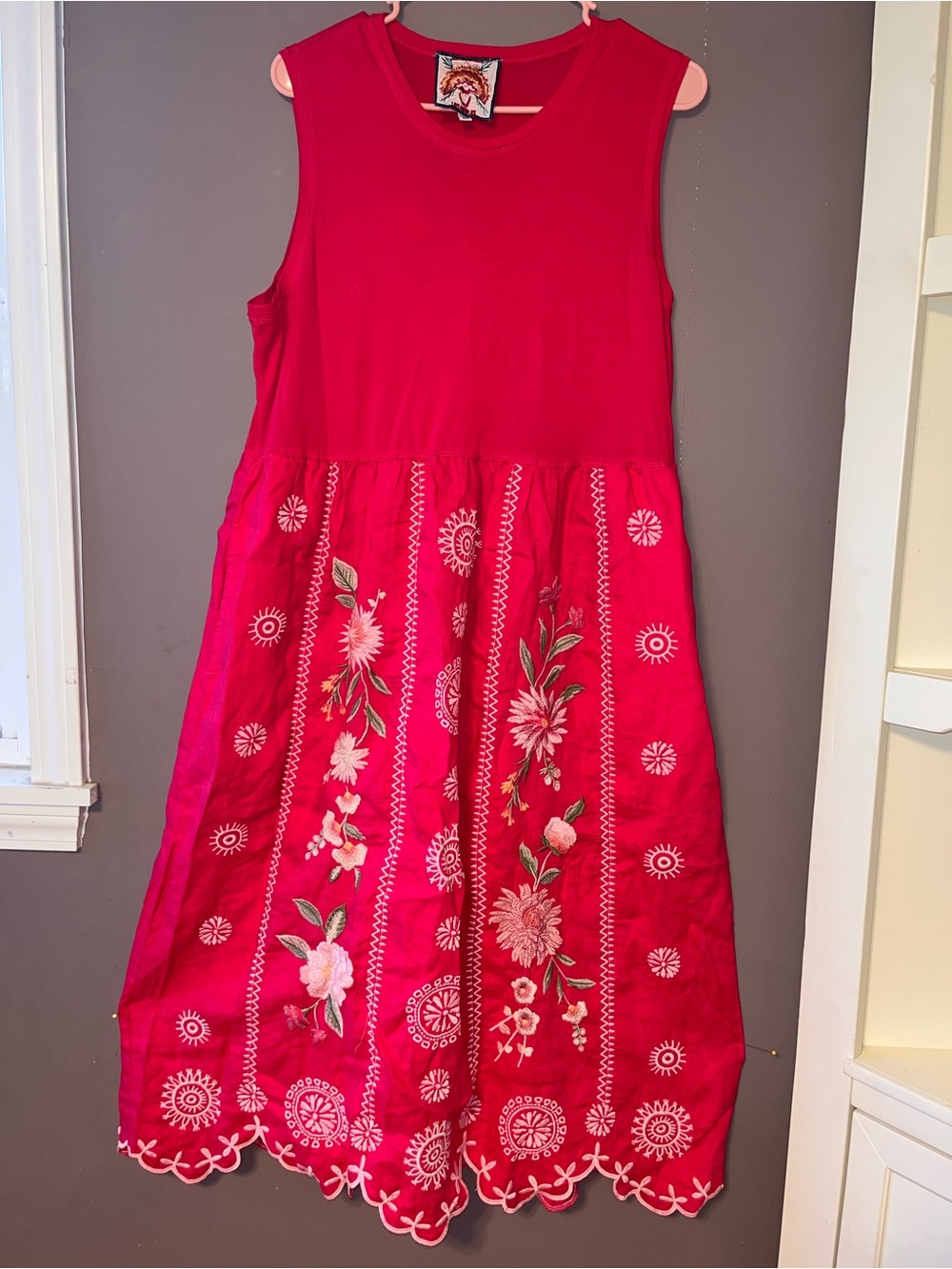 Johnny Was Fuchsia Embroidered Sleeveless Maxi Dress
